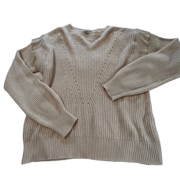 Misa Los Angeles Ruffle Flutter Sleeve Knit Sweater XL beige neutral feminine - Picture 10 of 14